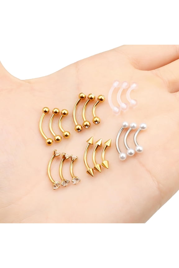 GHRTGR-16g 6/8/10mm Silver/Gold Eyebrow/Rook/Tragus/Snug/Vertical-Labret/Tongue/Snake-Eyes/Anti-Tragus/Daith/Belly-Button/Bridge/Surface Curved Barbell Piercing Jewelry for Women Men