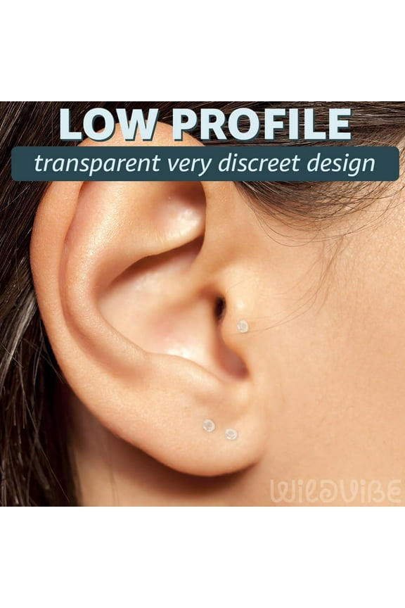GHRTGR-16g Clear Earrings for Sports, Work, Surgery - Bioflex Labret Clear Piercing Retainers 10pc Set - Plastic Clear Piercings Stud Earrings for Cartilage Helix Tragus Lip Medusa Monroe (6mm, 8mm,