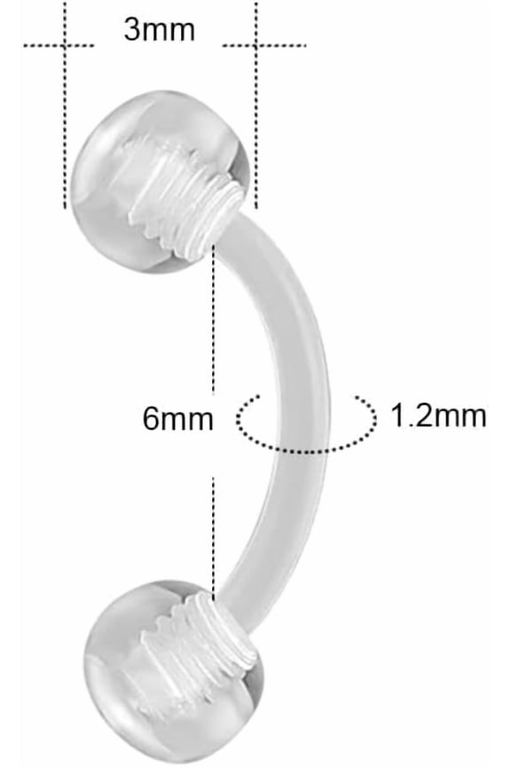 GHRTGR-16g Curved Barbell Bridge Eyebrow Piercing Retainer Jewelry, Snake Eyes Tongue Rings, Bioflex Plastic Clear Piercing Retainer Belly Button Ring, Labret Rook Helix Tragus Piercing Earring Jewel