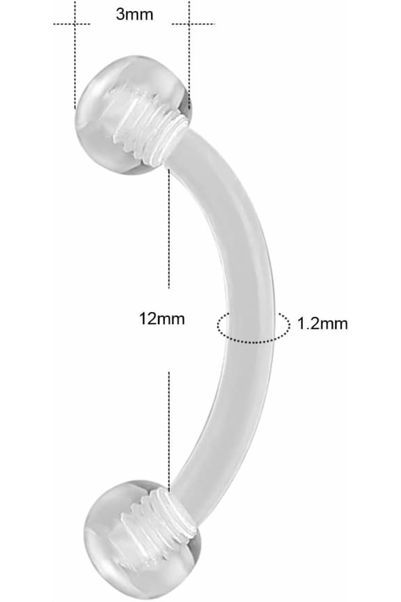 GHRTGR-16g Curved Barbell Bridge Eyebrow Piercing Retainer Jewelry, Snake Eyes Tongue Rings, Bioflex Plastic Clear Piercing Retainer Belly Button Ring, Labret Rook Helix Tragus Piercing Earring Jewel