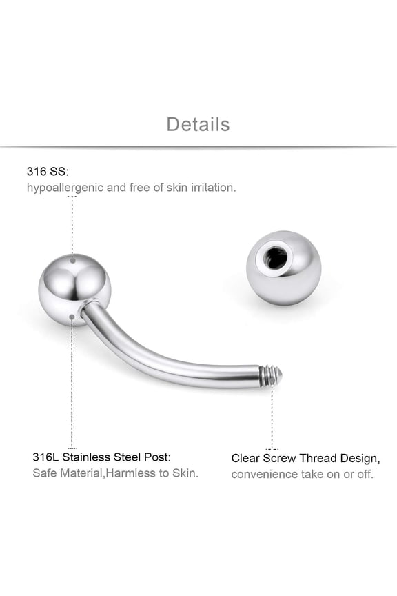 GHRTGR-18-30PCS 14G Stainless Steel Eyebrow Tragus Helix Rook Daith Earrings Belly Tongue Nipple Lip Ring Barbell with Balls Body Piercing Jewelry 8-16mm
