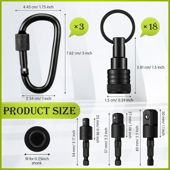 GHRTGR-18 Pcs Bit Holder Keychains, 3 Pcs 1/4 3/8 1/2" Socket Drill Nut Bit Holders Portable Hex Shank Screwdrivers Adapters and Locks 24 Gadgets for Tools Improvement Men Workers Gifts(Multicolor)