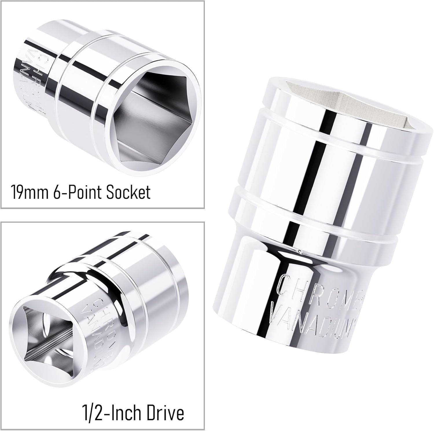 Utoolmart 1/2 Inch Drive 25mm Shallow Socket – 6-Point, Chrome Vanadium Steel, Chrome Finish