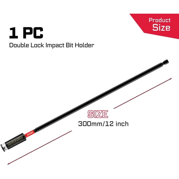 GHRTGR-1Pcs Impact Magnetic Screwdriver Bit Holders, 12Inches Extension Socket Drill Bit Holder S2 Alloy Steel Hex Shank Quick-Change Drill Bit Guide