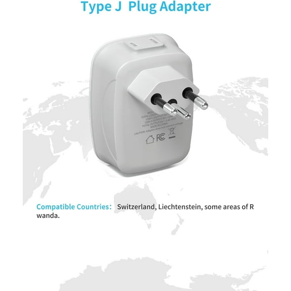 GHRTGR-2 Pack Switzerland Plug Adapter, Type J Adapter Switzerland with 1 USB C,3 USB Ports and 2 American Outlets, 6 in 1 Swiss Power Adapter for US to Switzerland, Rwanda, Liechtenstein