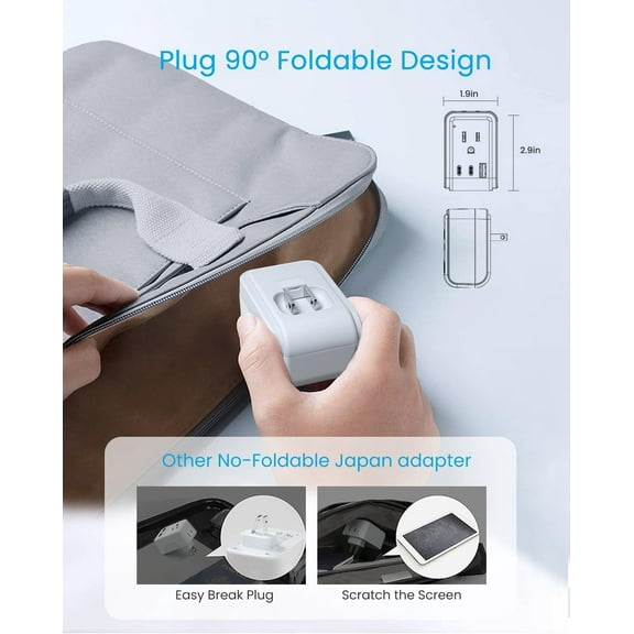 GHRTGR-2 Pack US to Japan Plug Adapter, Foldable Japan Travel Adapter with 2 Outlets and 3 USB Ports(2 USB C), 2 Prong to 3 Prong Outlet Adapter for USA to Japan China Canada Philippine, Type A