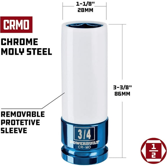 GHRTGR-2 Piece SAE Impact Lug Nut Socket, 3/4-Inch and 13/16-Inch Non-marring and Thin Wall Lug Nut Socket, 1/2 Inch Drive, Protects Lug Nuts from Damage - 642396