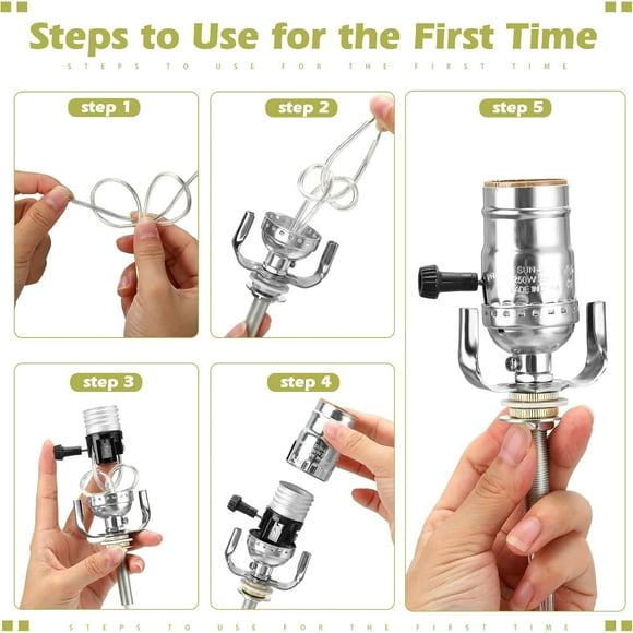 GHRTGR-2 Sets Lamp Repair Kit Table Rewire Lamp Parts with 3 Way Socket Matching Cord and Essential Hardware Wiring Kit for Table Floor DIY Design Repair Light Do It Yourself(Silver)