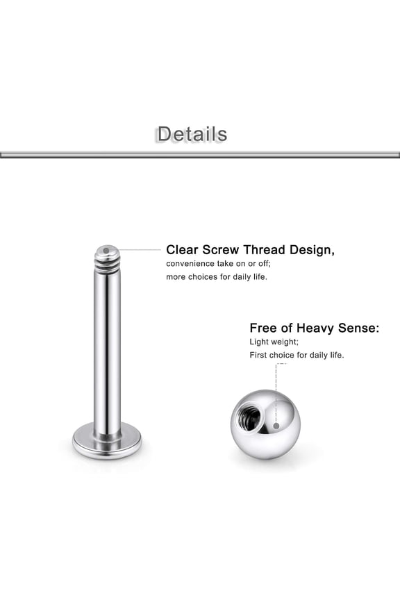 GHRTGR-20G 16G 14G 12G Lip Labret Medusa Monroe Rings Studs Surgical Steel Tragus Helix Cartilage Earring Stud Rings Piercing Jewelry Bar Length 8mm 10mm 12mm Mix Color 18PCS