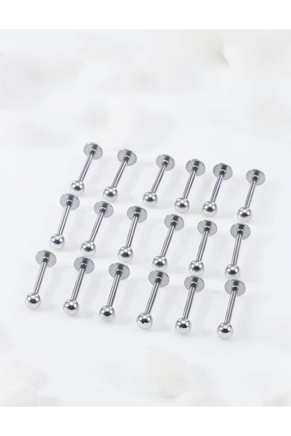 GHRTGR-20G 16G 14G 12G Lip Labret Monroe Medusa Ring Studs 316L Surgical Steel Tragus Helix Cartilage Earring Tongue Cheek Dimple Piercings Jewelry Bar Length 6mm 8mm 10mm 12mm 14mm 16mm 19mm 18PCS