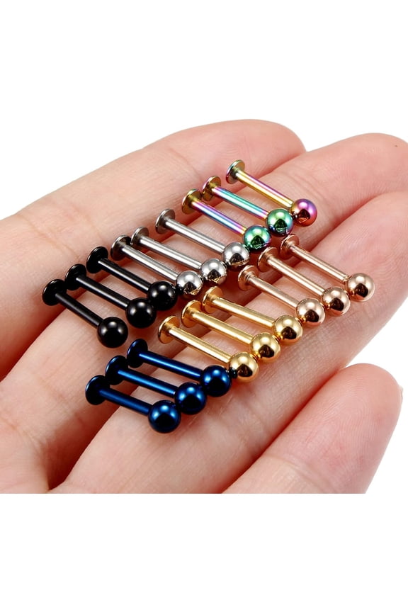GHRTGR-20G 16G 14G 12G Lip Labret Monroe Medusa Ring Studs 316L Surgical Steel Tragus Helix Cartilage Earring Tongue Cheek Dimple Piercings Jewelry Bar Length 6mm 8mm 10mm 12mm 14mm 16mm 19mm 18PCS