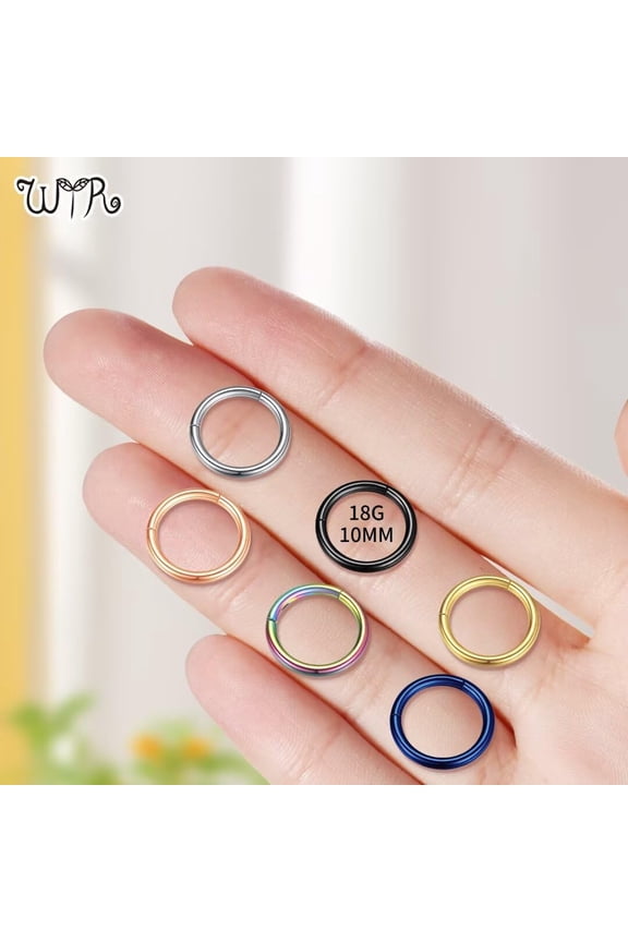 GHRTGR-20G 18G 16G 14G Hoop Nose Rings: 7mm 8mm 9mm 10mm 12mm 2 Pcs Surgical Steel Septum Rings Clicker for Lip Cartilage Helix Tragus Conch Rook Daith Lobe Seamless Hoop Unisex Hinged Body Piercing