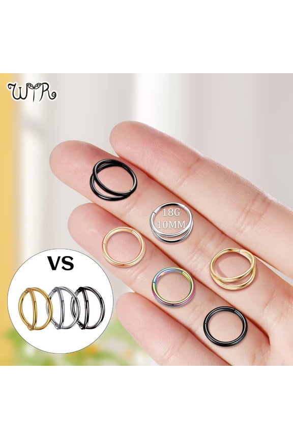 GHRTGR-20G 18G 16G 14G Hoop Nose Rings: 7mm 8mm 9mm 10mm 12mm 2 Pcs Surgical Steel Septum Rings Clicker for Lip Cartilage Helix Tragus Conch Rook Daith Lobe Seamless Hoop Unisex Hinged Body Piercing