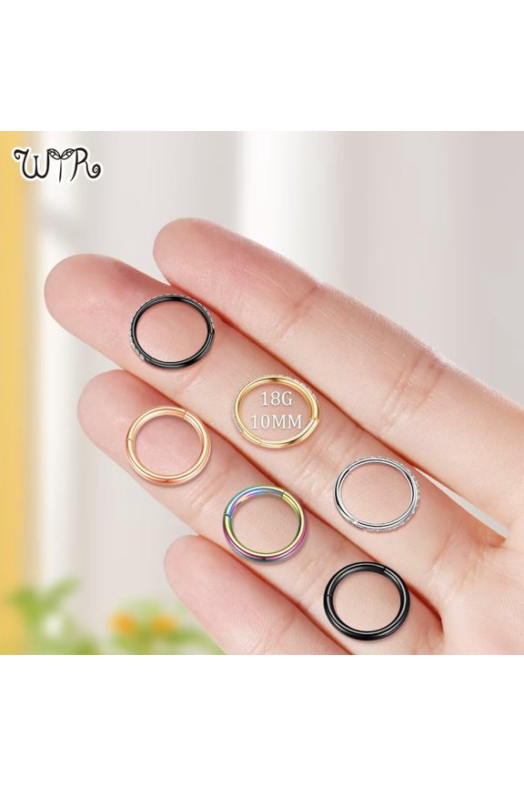 GHRTGR-20G 18G 16G 14G Hoop Nose Rings: 7mm 8mm 9mm 10mm 12mm 2 Pcs Surgical Steel Septum Rings Clicker for Lip Cartilage Helix Tragus Conch Rook Daith Lobe Seamless Hoop Unisex Hinged Body Piercing