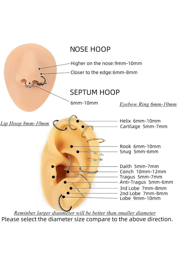 GHRTGR-20G 18G 16G 14G Single/Double Hoop Stainless-Steel Seamless-Hinged-Piercing Segment-Clicker Nose-Ring-Hoop : Diameter 6mm 8mm 10mm 12mm Cartilage Earrings
