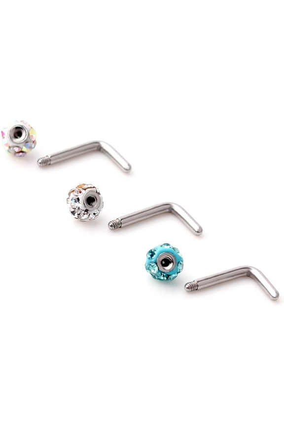 GHRTGR-20G 18G Surgical Steel Gem Crystal Bone L-Shaped Screw Nose Bone Studs Ring Pins Piercing Jewelry