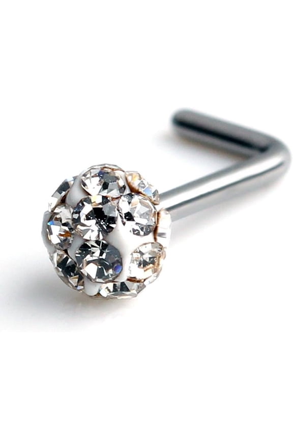 GHRTGR-20G 18G Surgical Steel Gem Crystal Bone L-Shaped Screw Nose Bone Studs Ring Pins Piercing Jewelry