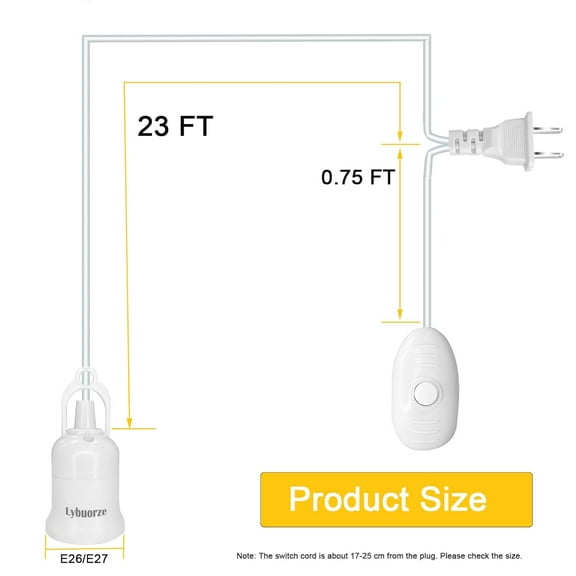 GHRTGR-23 ft Extension Hanging Lantern Pendant Light Lamp Cord Cable, Plug in Hanging Lamp Cord Kit with On Off Switch and E26 E27 Socket, Hanging Light Socket with Cord for Bedroom Garage Farmhouse