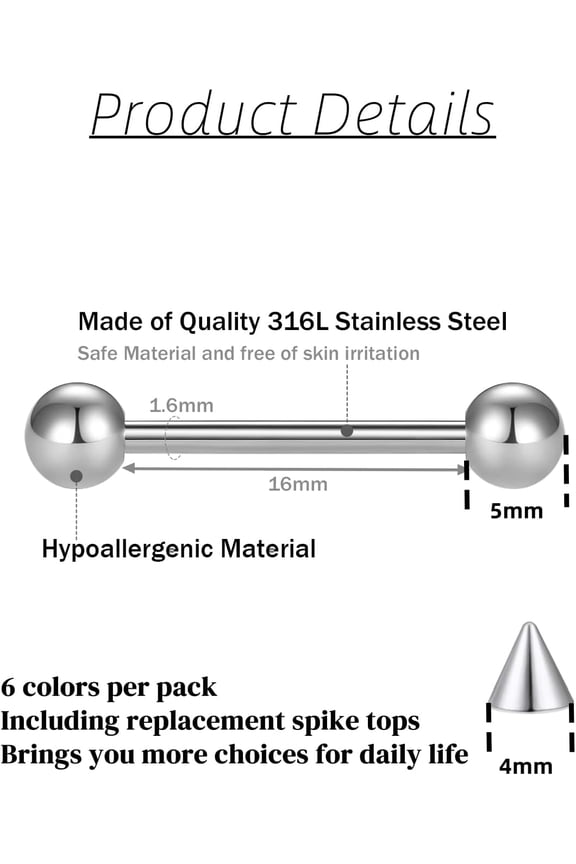 GHRTGR-24PCS Tongue Nipple Piercing Jewelry Nipple Rings with Replacement Balls 14 Gauge Stainless Steel Tongue Rings Straight Barbell Bars Body Piercing Jewelry 14/16/18mm