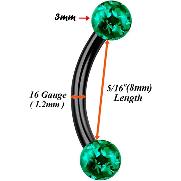 GHRTGR-2pcs 16g Curved Barbell Eyebrow Ring Bar Stud Tragus Cartilage Lip Helix Conch Earrings Black Titanium G23 Labret B2ICK