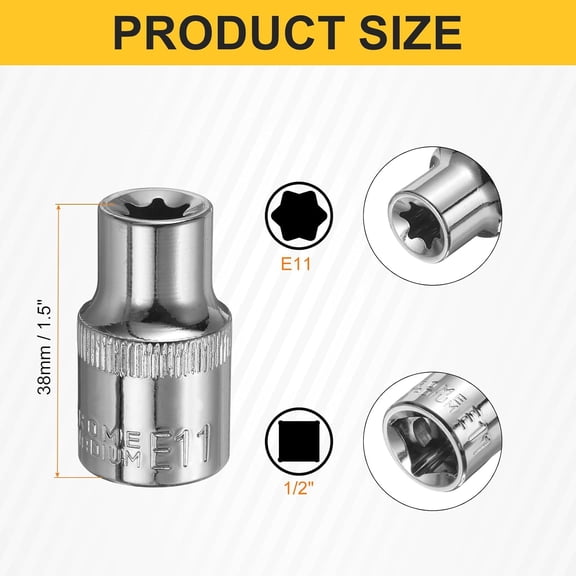 GHRTGR-2pcs E-Torx Socket 1/2" Drive E11 External Torx Deep Socket CR-V 6 Point Spline Socket Star Female Bit Socket for Auto Repairs Home Maintenance DIY Hand-making 1.5" Length