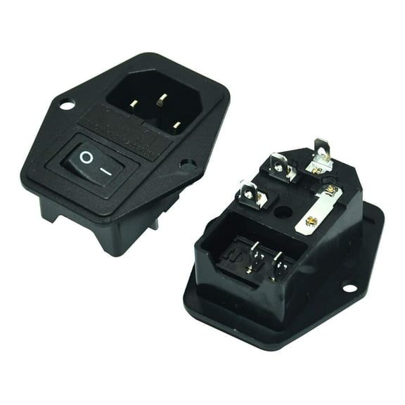 GHRTGR-2pcs IEC320 C14 Large Current Inlet Male Connector Plug with 15A Rocker Switch and Fuse, Heavy Duty 125V Power Socket