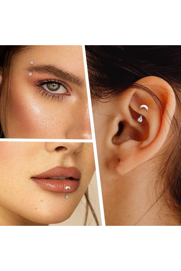 GHRTGR-2pcs Rook Daith Eyebrow Piercing Jewelry G23 Titanium Vertical Labret Lip Jewelry Rook Earring Small Belly Button Ring Curved Barbell Cartilage Earring 16G 8mm