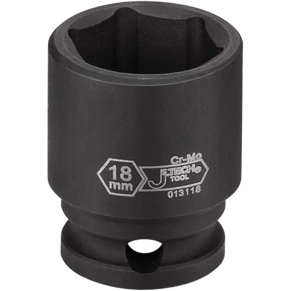 GHRTGR-3/8 Inch Drive 18mm Standard Impact Socket, Made with Chrome Molybdenum Alloy Steel, Heat Treated, 6-Point Design, Metric