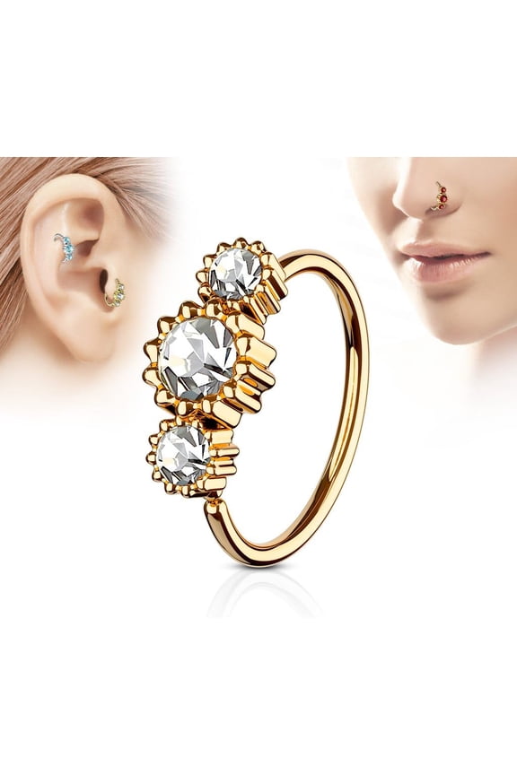 GHRTGR-3 Round CZ Set Rose Gold IP Plated 316L Surgical Steel WildKlass Hoop Ring for Nose & Ear Cartilage