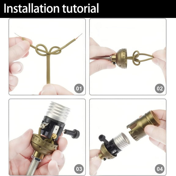 GHRTGR-3 Way Lamp Socket Replacement, E26 Threaded Base, Lamp Base Replacement,Turn Knob for Low-Medium-High Light Settings (Antique Brass)