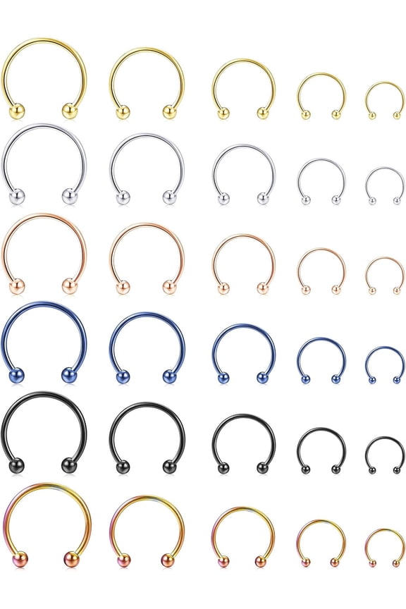 GHRTGR-30PCS 16G Nose Septum Horseshoe Rings Stainless Steel Circular Barbells Cartilage Tragus Helix Eyebrow Lip Labret Nipple Ear Piercings Body Jewelry 6mm-14mm