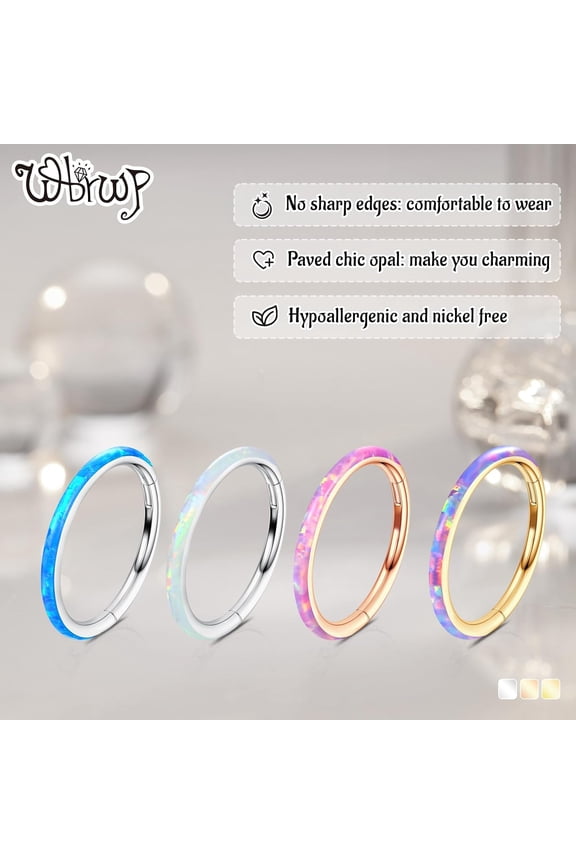 GHRTGR-316L Stainless-Steel Piercing-Ring Hinged Nose-Rings-Hoop with Zircon/Opal 14G 16G 18G 20g Body Pierecing Ring Segment Clicker Lip Rings Cartilage Rook Earrings Diameter 8mm 10mm