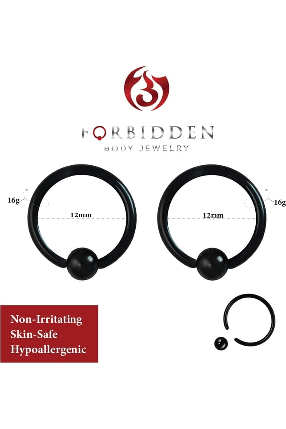 GHRTGR-316l Surgical Steel Captive Bead Piercing Hoop (Pair) 10G 12G 14G 16G 18G 20G, Diameter 6 to 12mm Black and Rainbow