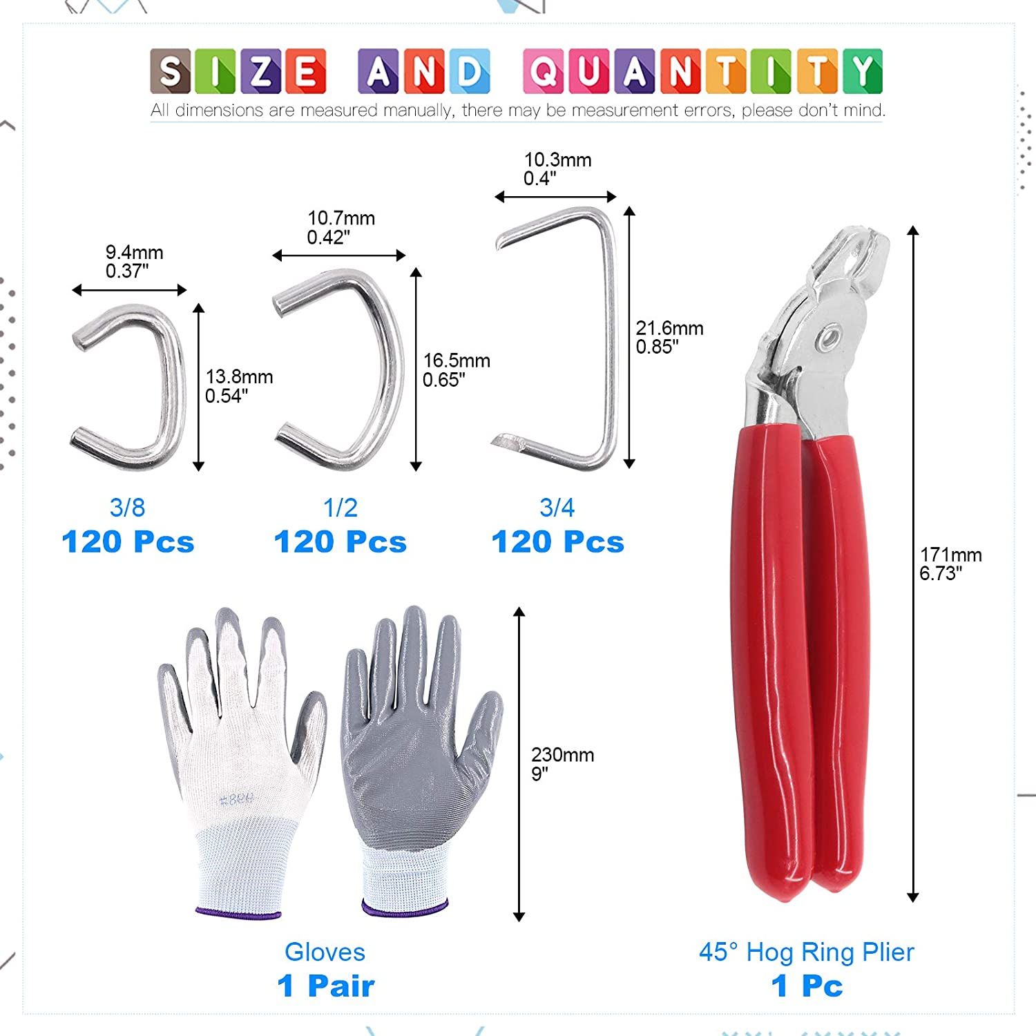 1 Inch Hog Rings GHRTGR-362Pcs Hog Ring Pliers Kit with 360Pcs Steel Rings (1/2'' 3/4 ...