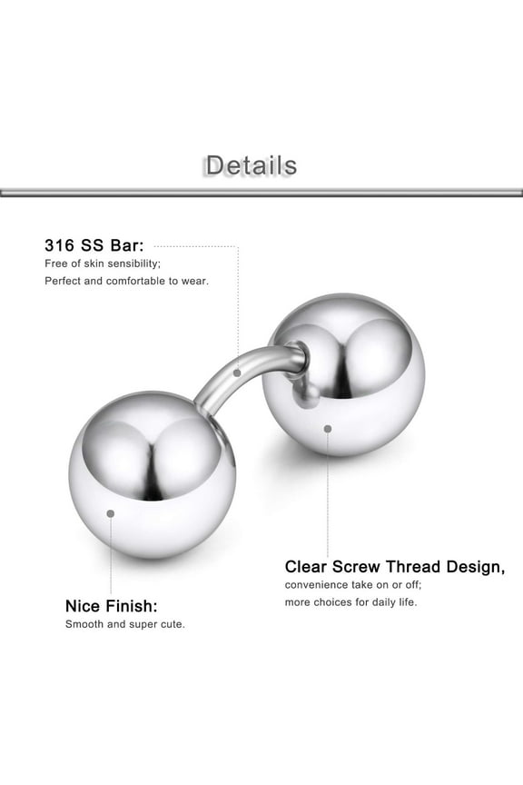 GHRTGR-3PCS 14G Stainless Steel Externally Threaded Curved Barbell Tragus Ring Cartilage Jewelry w 6mm 8mm 10mm Big Balls