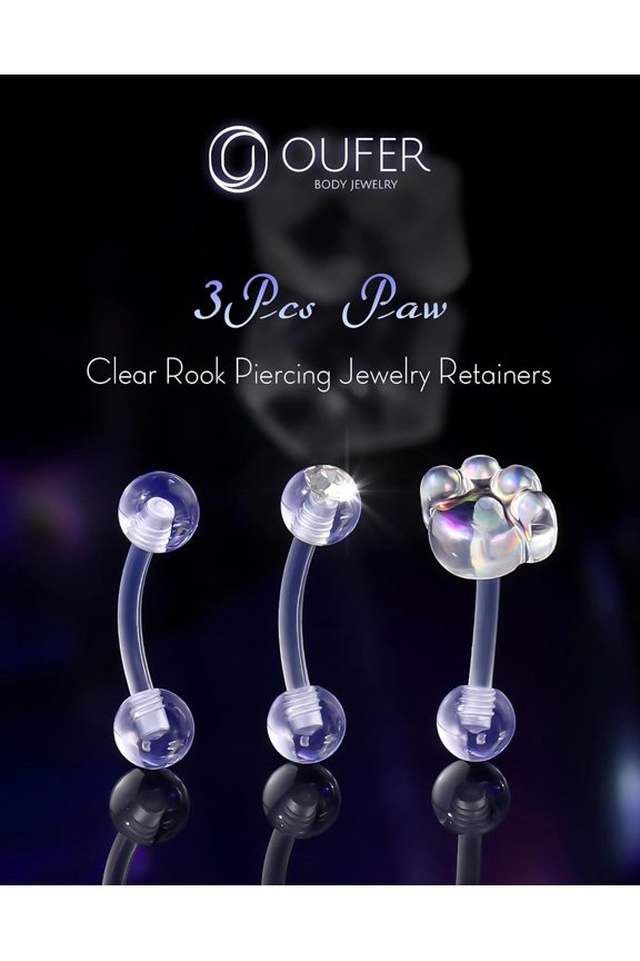 GHRTGR-3PCS Rook Piercing Jewelry, Plastic Piercings for Surgery, Clear Eyebrow Piercing Jewelry, 16G Eyebrow Rings, Clear Plastic Tragus Daith Rook Earrings for Work