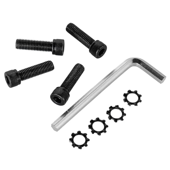 GHRTGR-4 Sets Replacement Allen Head AR Grip Screw with Exterior Tooth Lock Washers, Black Zinc Plated 1/4-28 * 7/8'' UNF Hex Socket Head Cap Screws with Hex Wrench, Fine Threaded,18-8 Stainless Stee