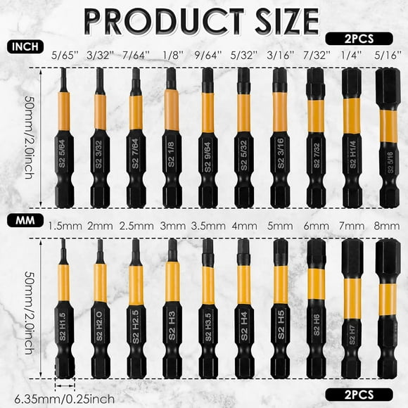 DASAW-40Pcs Impact Hex Head Allen Wrench Drill Bit Set S2 Alloy Magnetic 1/4inch Quick Release Shank Screw Driver Drill Bit for Home Repair