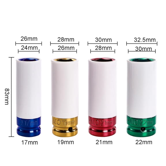 GHRTGR-4Pcs 1/2 Inch Drive Lug Nut Socket Set, Wheel Protector Thin Wall Socket, 17mm, 19mm, 21mm, 22mm, Impact Socket, CR-MO Steel