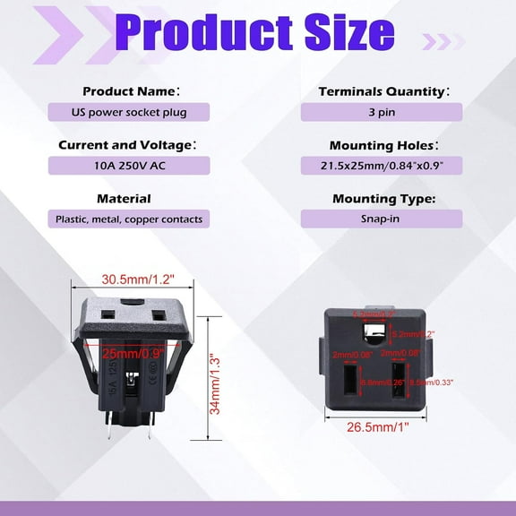 GHRTGR-4Pcs US Power Socket Plug Panel 15A 125V AC 3 Pins Panel Mount Outlet Industrial Plug Female Connectors Adapter