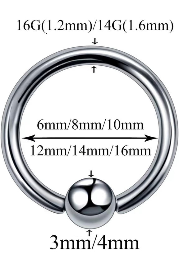 GHRTGR-4pcs/8pcs 20G/18G/16G/14G G23 Titanium Captive Bead Ring Nose Rings 3mm/4mm/5mm Ball Hoop Septum Earring Helix Daith Cartilage Tragus Lip Earrings Nipple Eyebrow Body Piercing 6mm-16mm