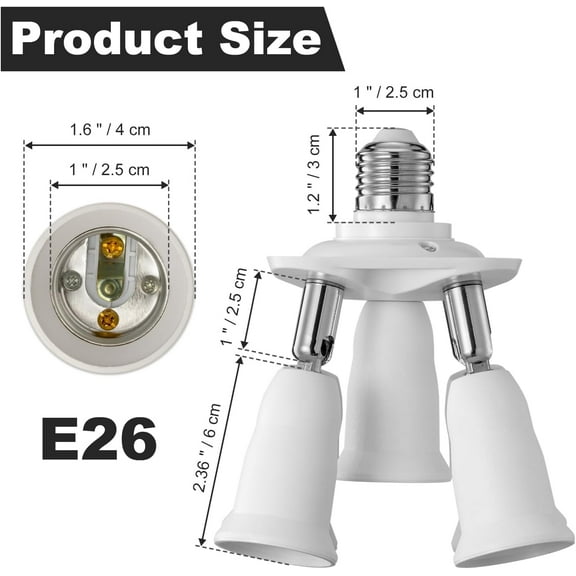 GHRTGR-5 in 1 Light Socket Splitter Adapter, E26 E27 Standard Base LED Bulbs Converter, 360 Degrees Adjustable 180 Degree Bending, 5 Way Light Bulbs Socket Holder