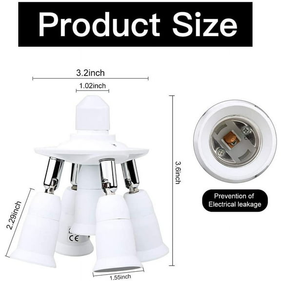 GHRTGR-5 in 1 Light Socket Splitter Household LED Bulb Photography Socket Adapter Converter Free Degrees Adjustable Energy Saving Lamps Holder Inflaming retarding PBT Multi Light Bulb Adapter