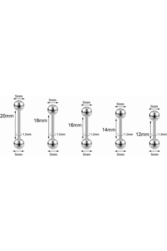 GHRTGR-5/10Pcs Mix Sizes Industrial Barbell Cartilage Earring Tongue Helix Nipple Barbell Surgical Steel Body Piercing Jewelry Retainer for Women Men Straight Bar Length