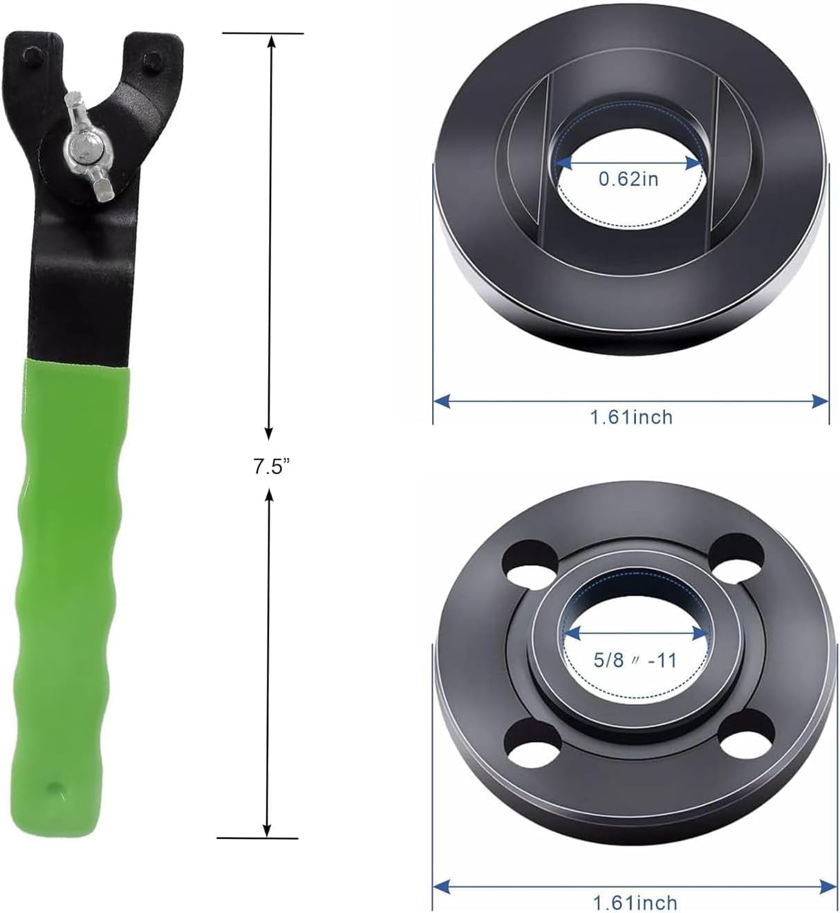 Angle Grinder Flange Wrench & Nut Kit - 1 Wrench + 6 Nuts, 5/8-11 Thread, Fits DeWalt, Milwaukee, Makita 4.5 & 5 Inch Grinders