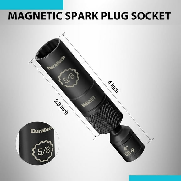GHRTGR-5/8" Swivel Magnetic Spark Plug Socket, 1MM Thin Wall Spark Plugs Socket with 12-Point, Enhanced Magnetic Head & Manganese Phosphate Coating, 3/8" Drive x 4" Total Length, Cr-V Steel Made