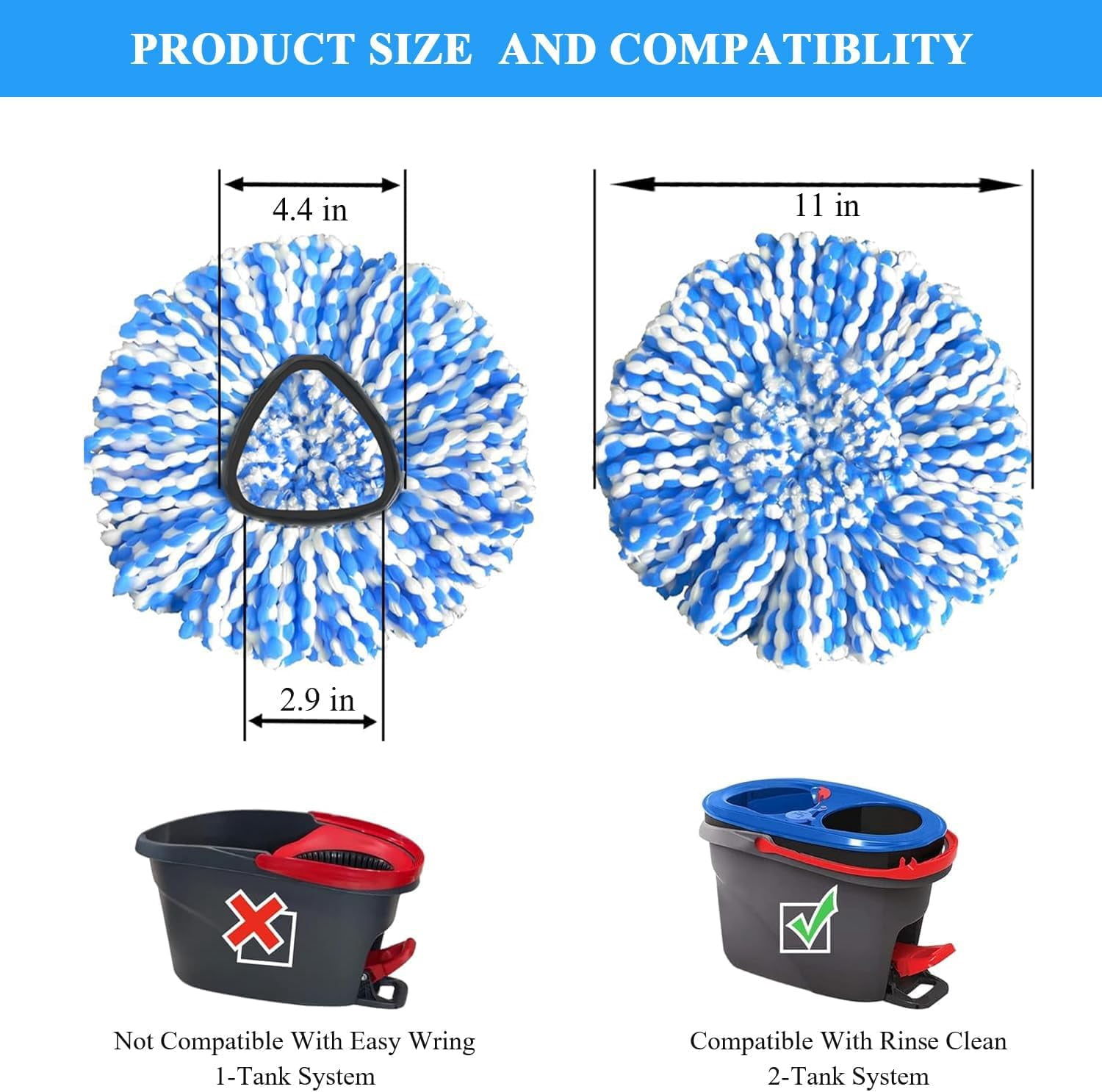10 Pack Spin Mop Replacement Heads – 100% Microfiber, Machine Washable, Fits O-Ceda EasyWring & Most Triangle Spin Mops (White)