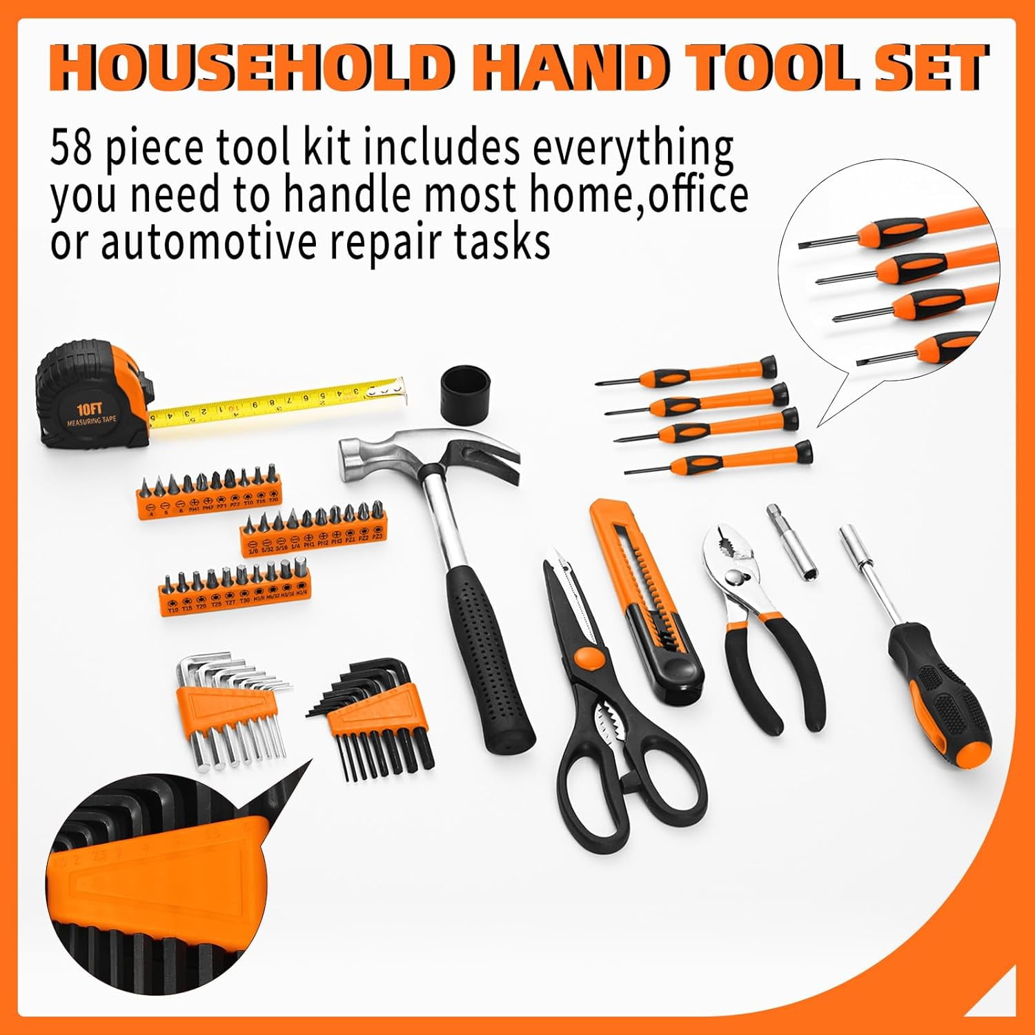 GHRTGR-58-Piece Tool Kit Basic Home Repair Tool Set, General Household ...