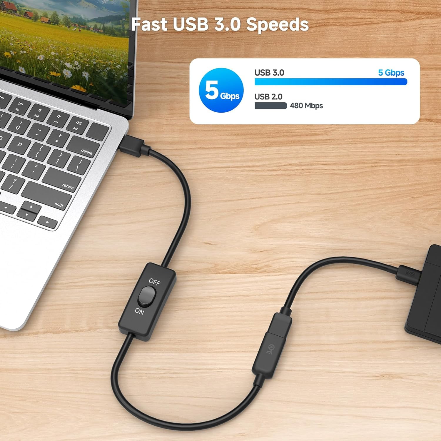 GHRTGR-5Gbps USB 3.0 Extension Cable with On Off Switch with Data 1 ft ...