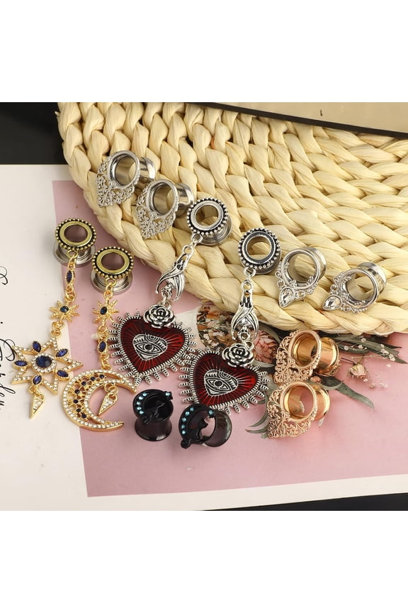 GHRTGR-6 Pairs Fashion Dangle Gauges for Ears Double Flared Ear Tunnels Plugs Body Piercing Stretchers Earrings 2g 00g Women Men